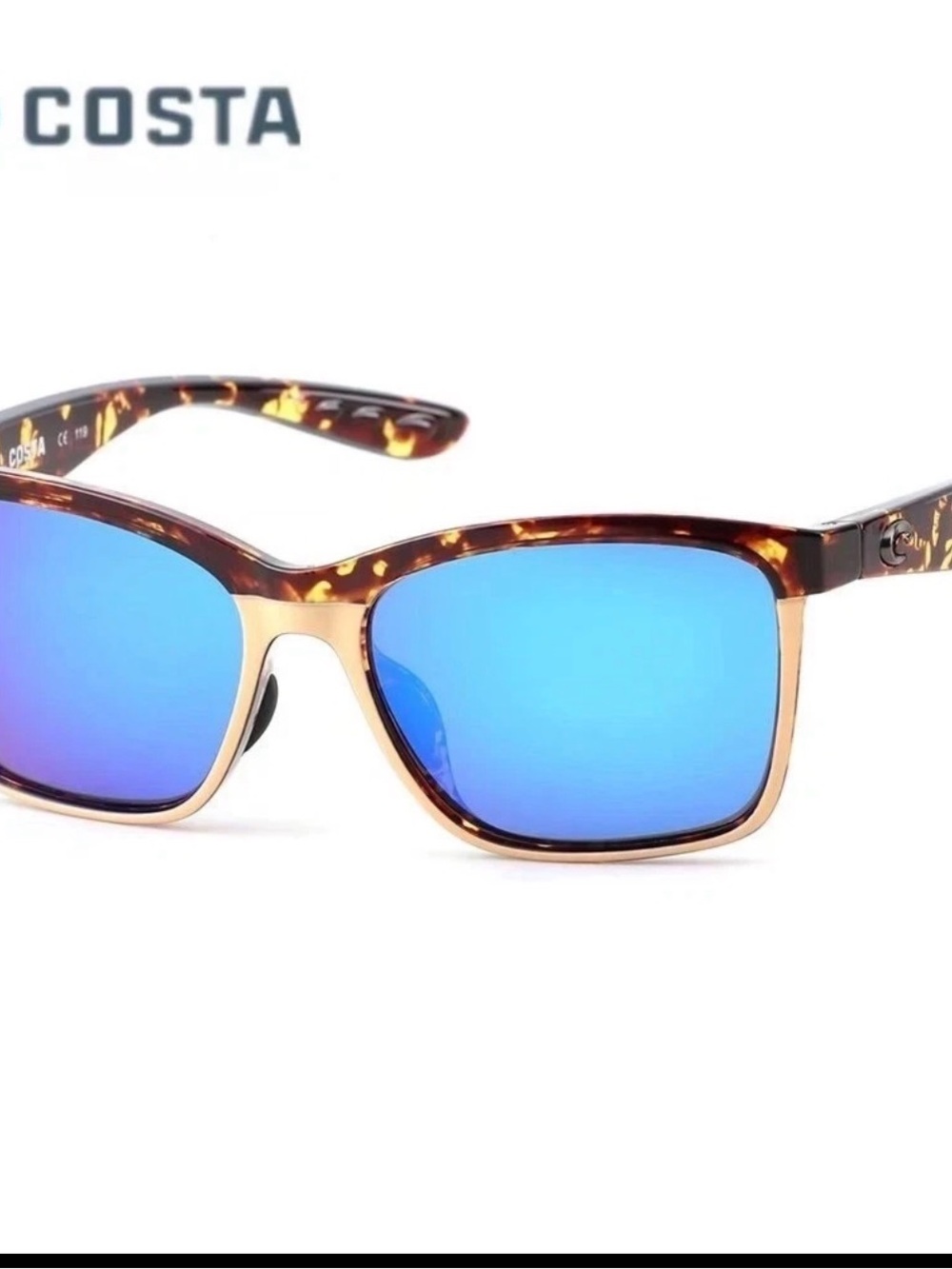 Costa Tortoise Frame Sunglasses with Blue Mirror Lenses